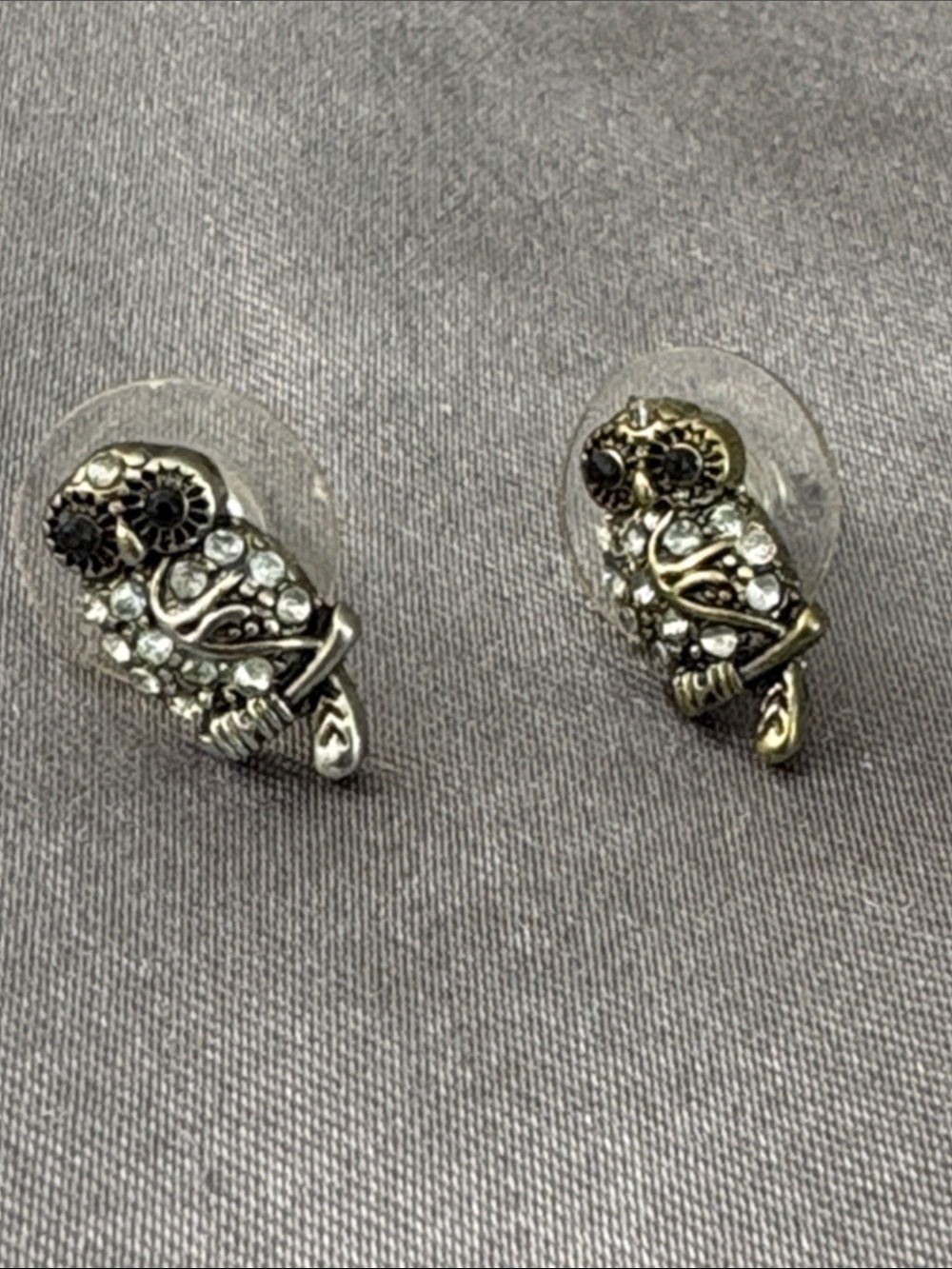 Crystal Owl Stud Earrings - Gold-Tone